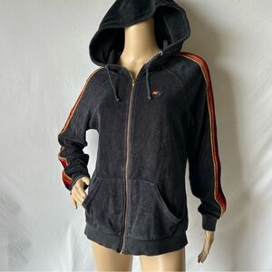Aviator Nation Dark Navy Velour Rainbow Zip Up Hoodie